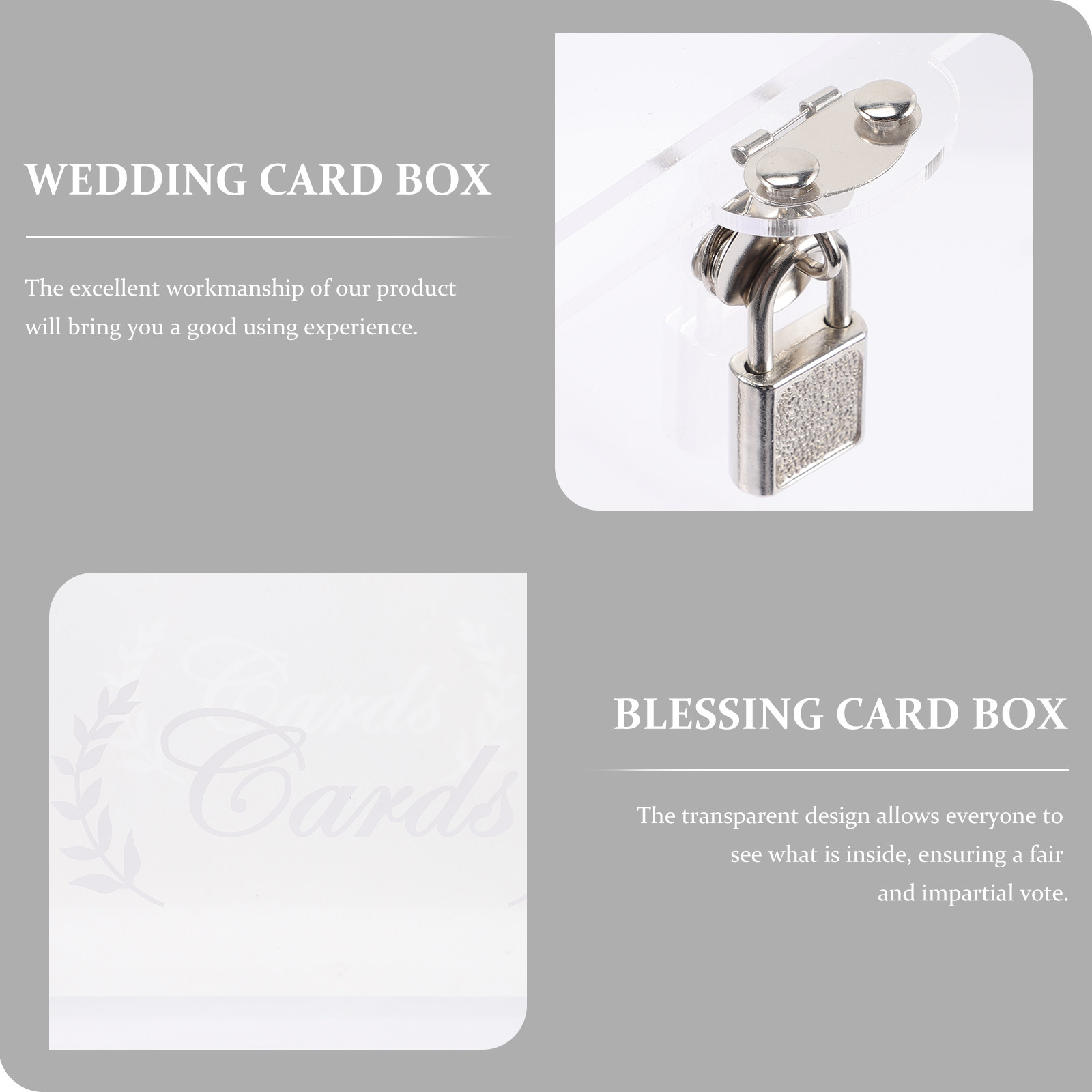 Wedding Card Box - アクリル製透明ウェディングカードコレクションボックス。披露宴のテーブル装飾や、感謝状カードの展示に最適。