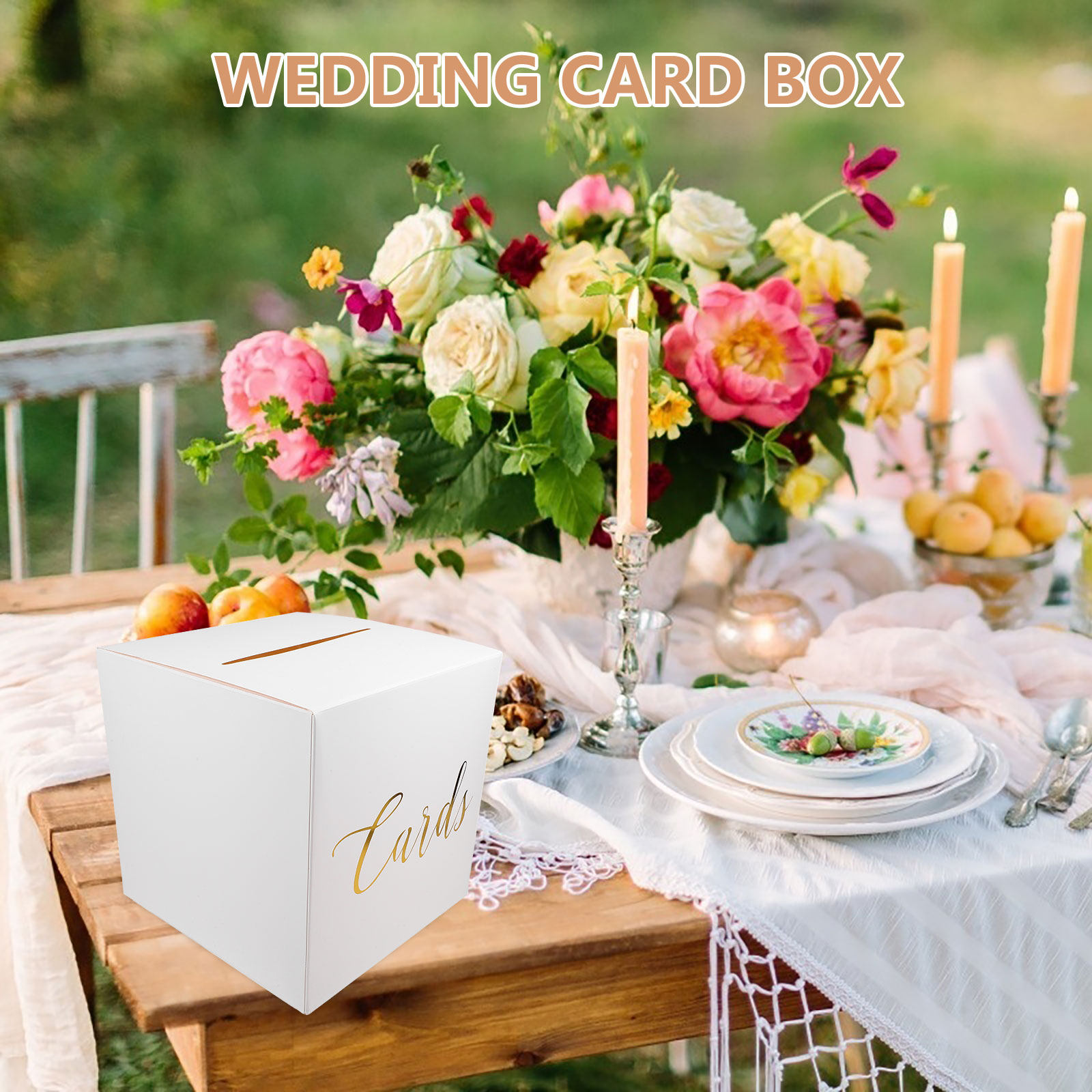 結婚式の通路装飾用、メッセージカードを収納できる白いカードボ - Wedding Card Box のレビューと価格