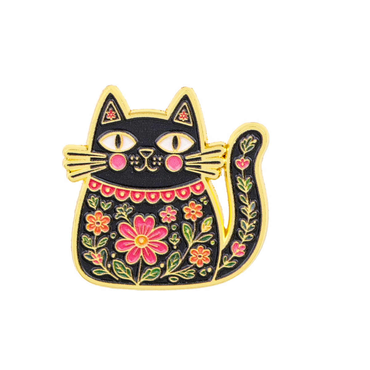 民芸風の花柄と黒猫のエナメルピン、カラフルな花のバッジ、バッ - Good Floral & Wedding Decor Supply Photos のレビューと価格